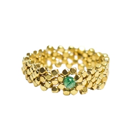 IBU Jewels Ring Gold Weave Green Jade 