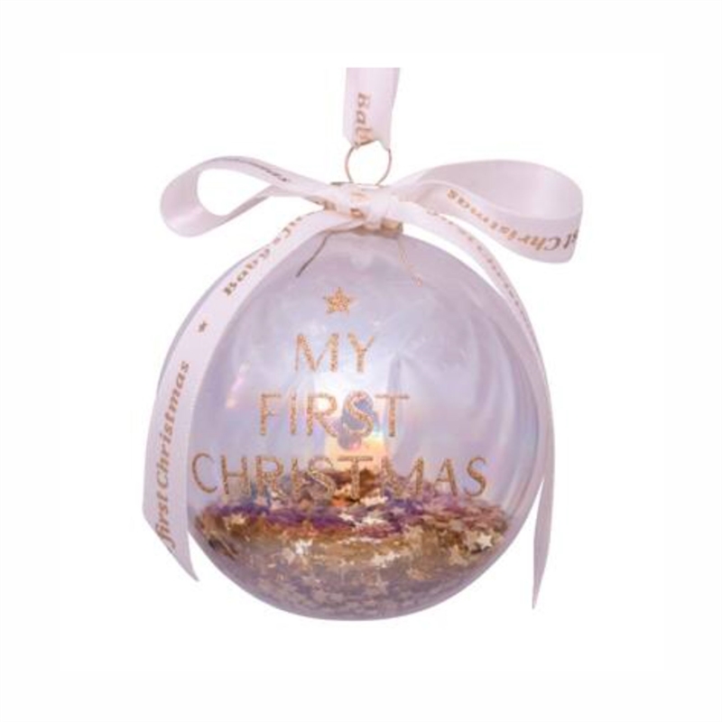 Vondels Glaskugle Guld Babyens Første Jul Med Tekst - H9cm hos parfumerihamoghende.dk 