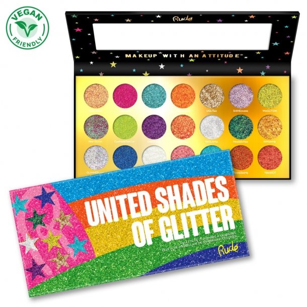 Rude - United Shades of Glitter - 21 Pressed Glitter Palette	 hos parfumerihamoghende.dk